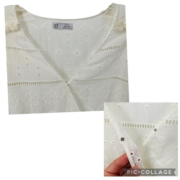 Zara Trf Collection Off-White Sheer Eyelet Fringe Wrap Boho Blouse - Sz S - Picture 5 of 16